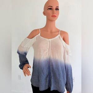 BCX White and Blue Ombre Cold Shoulder Blouse